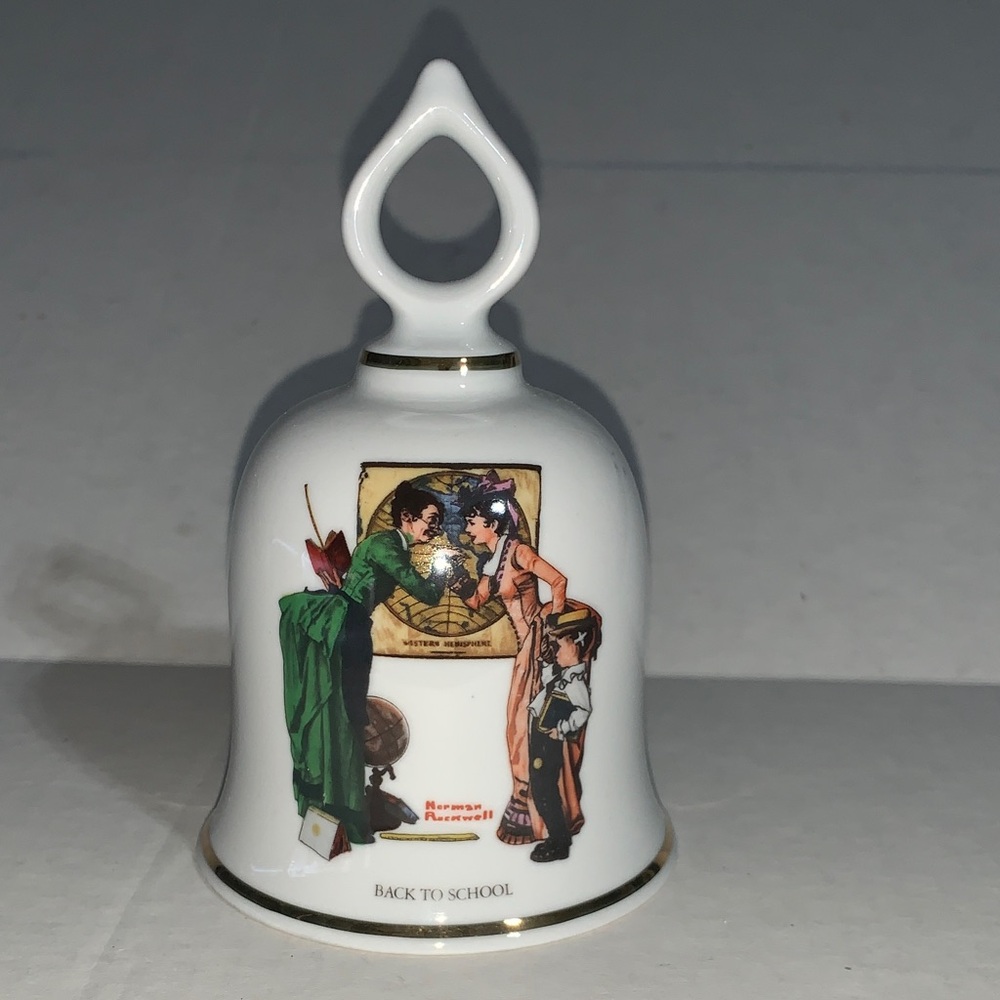 Norman Rockwell Ceramic Bell with Green and Red Accents